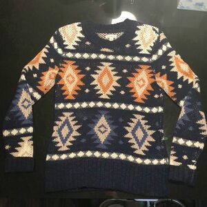 L.L. Bean Signature Collection Dark Blue Aztec Sweater 100% Cotton Size Small